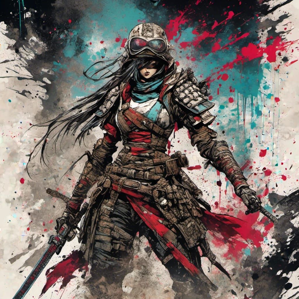 Space Samurai Women Warriors in Graffiti World