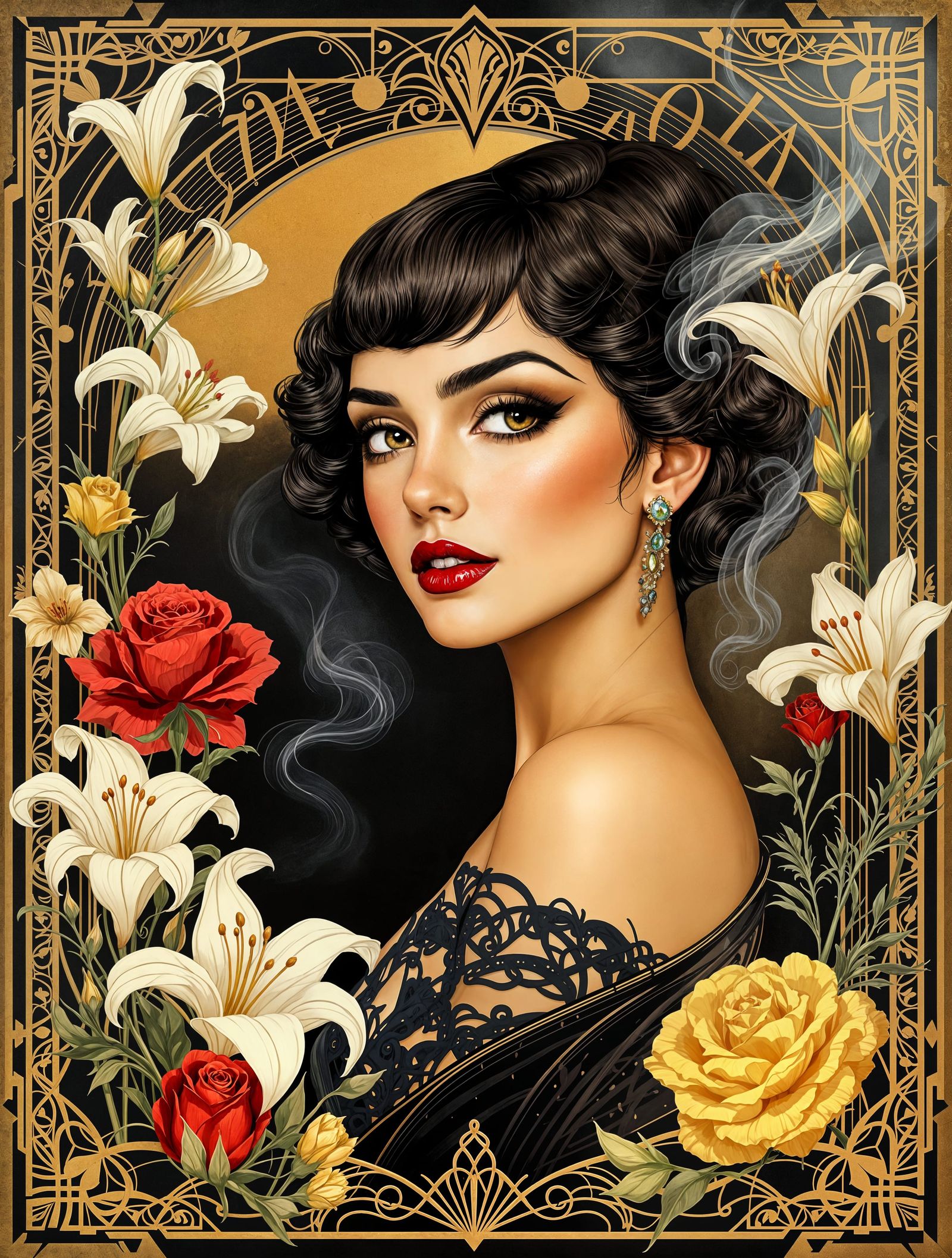 Elegant Flapper Portrait in Art Nouveau Deco Style