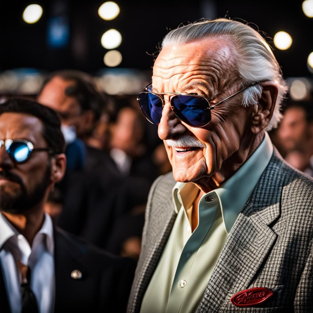Stan Lee at Marvel Premiere in Hyperrealistic Style