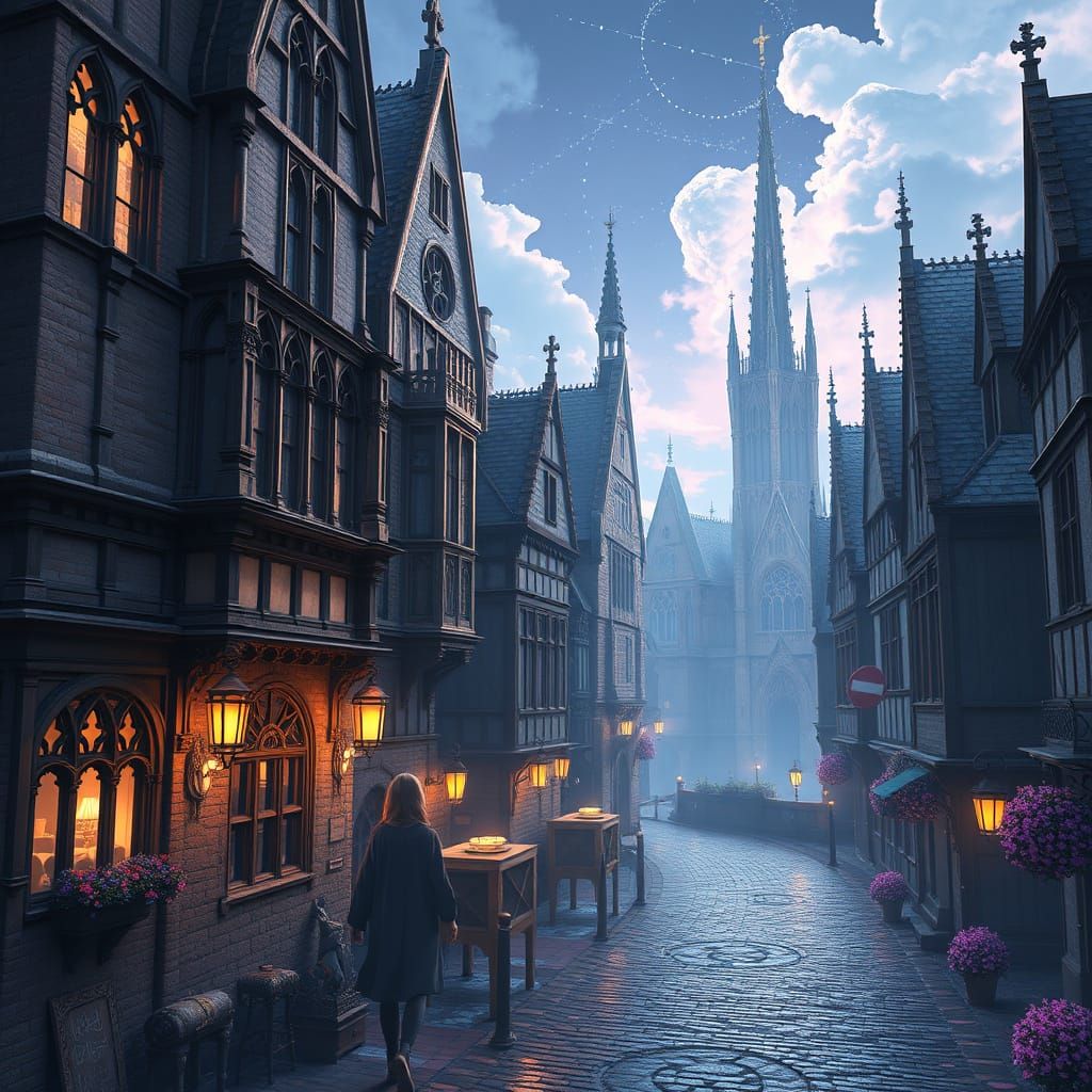 Medieval Belgium in Futuristic Anime Style