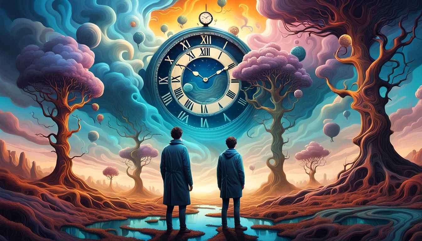 Surreal Dreamscape with Melting Clock in Digital Art