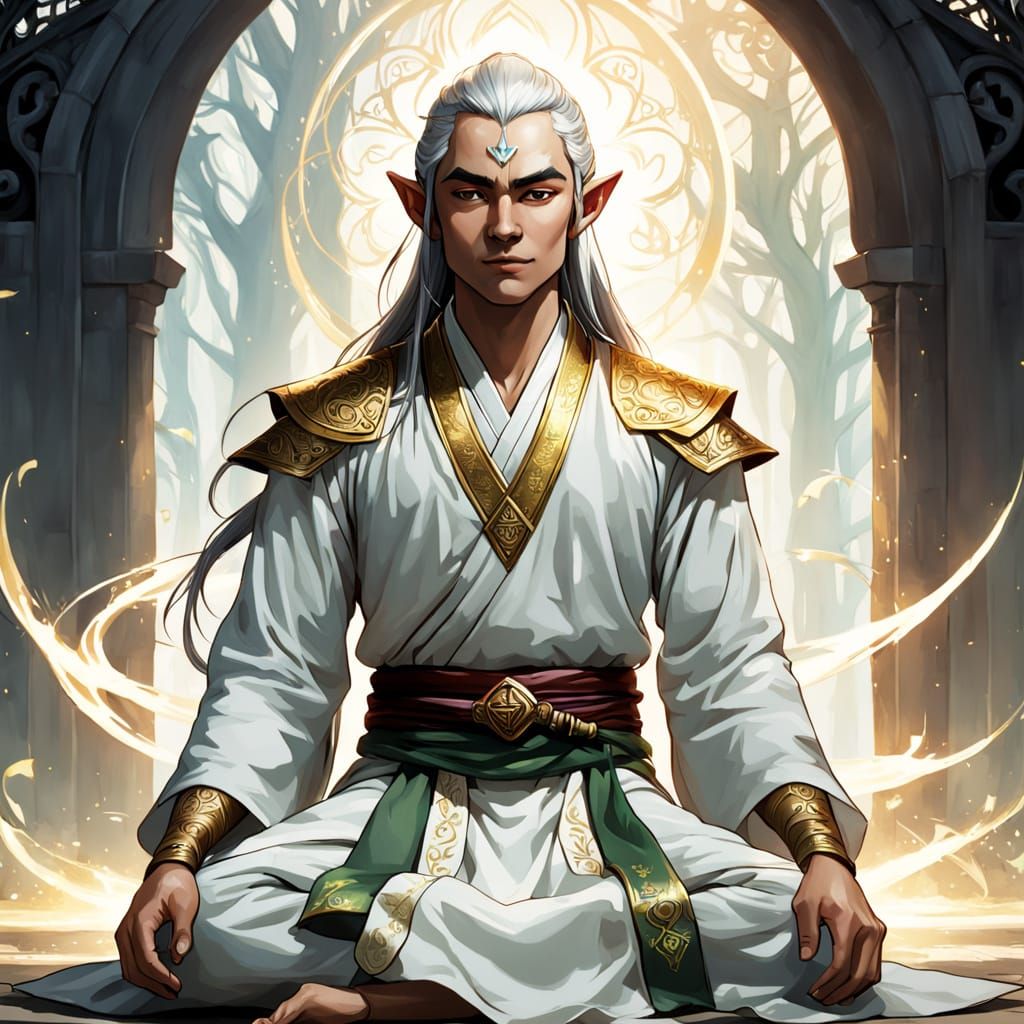 Elven Hindu Guru Meditating in 2.5D Style