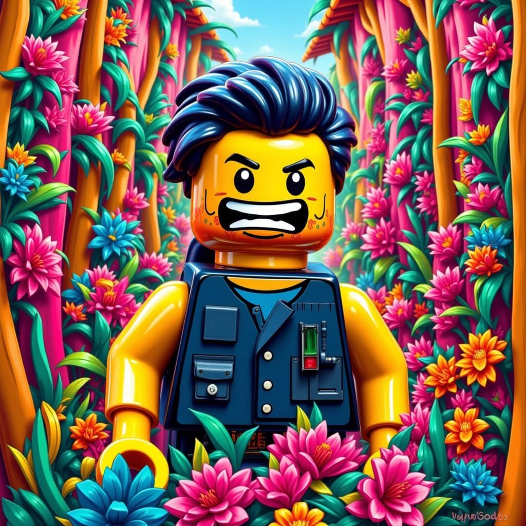 LEGO Minifigure in a Vibrant Pop Surrealist Environment