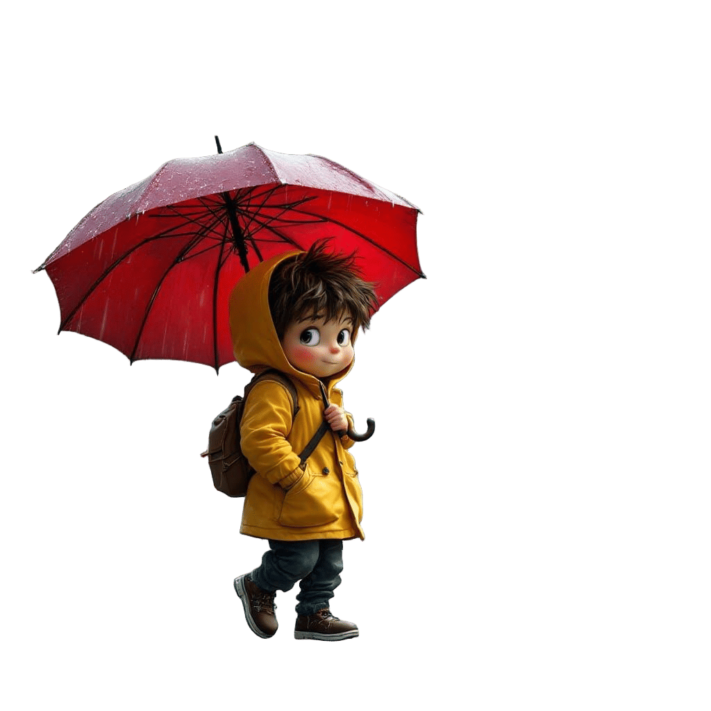 Charming Boy Holds Kite Amidst Whirlwinds and Playful Feline...