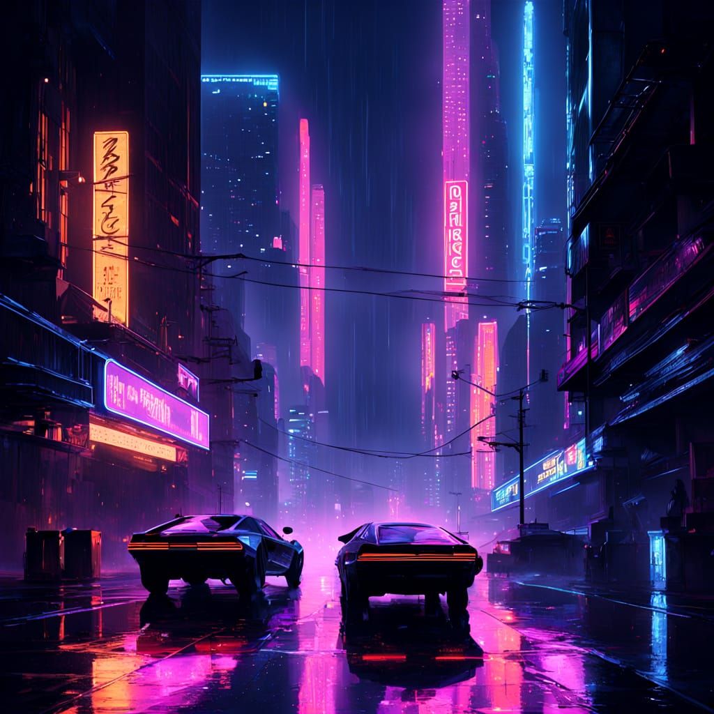 Cyberpunk Cityscape with Neon Skyscrapers and Flying Cars