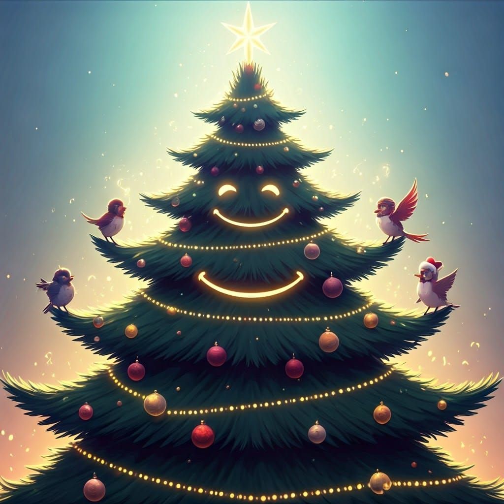 Joyful Christmas Tree in Vibrant Anamorphic Style with Singi...