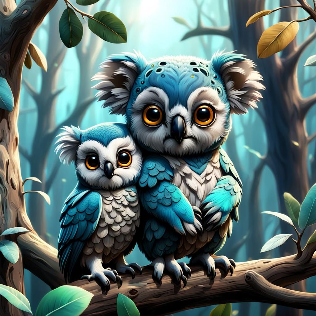 Cute Owl-Koala Hybrid in Detailed Digital Painting