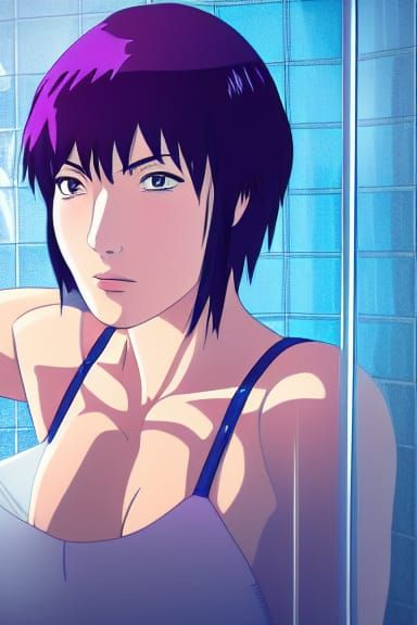 Motoko Kusanagi Shower Scene in Ghibli Anime Style