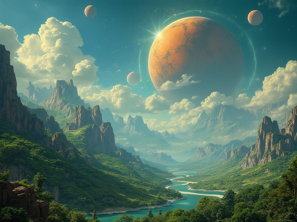 Lush Terraformed Venus with Towering Volcanoes and Vibrant L...