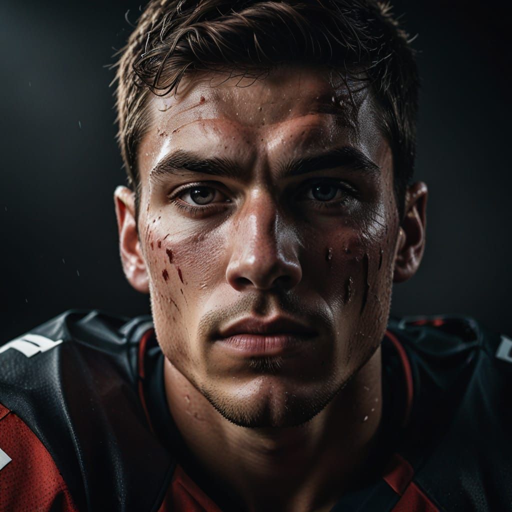 Tough Teenage Football Player in Dramatic Lighting