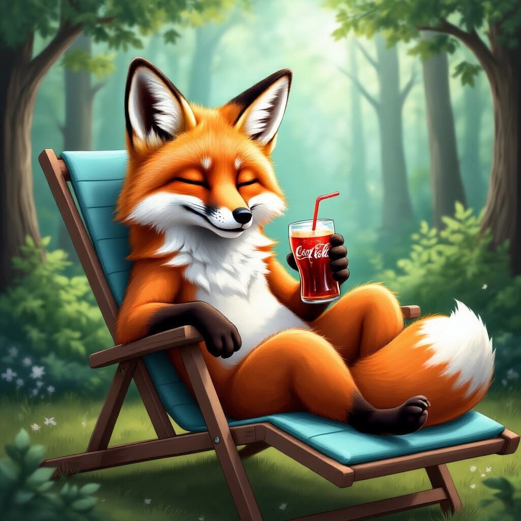 Relaxed Fox Lounging in Forest Illustration