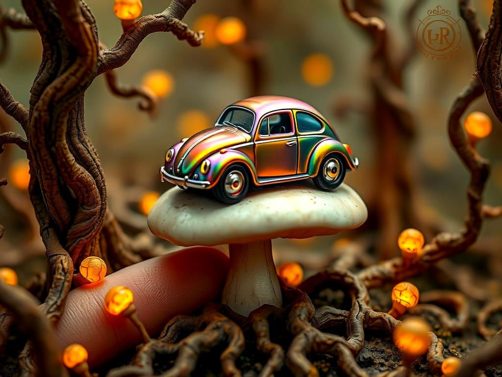 Whimsical VW Beetle in Enchanted Forest