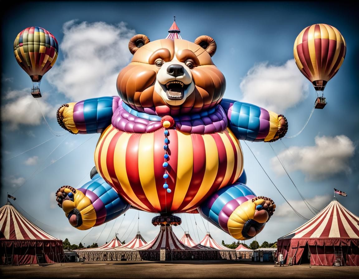 Giant Bear Balloon Hovering Over Circus