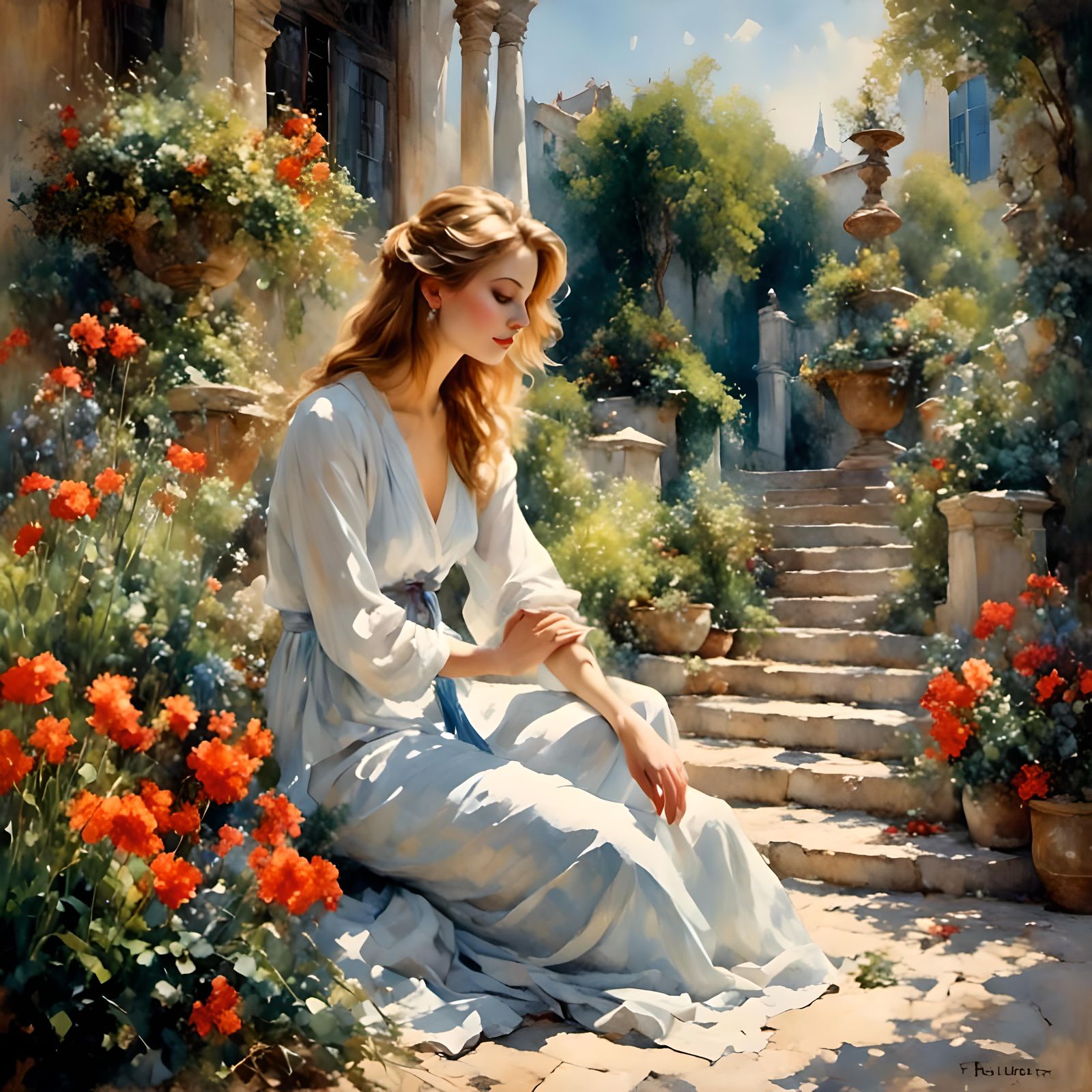 Woman Praying in Garden