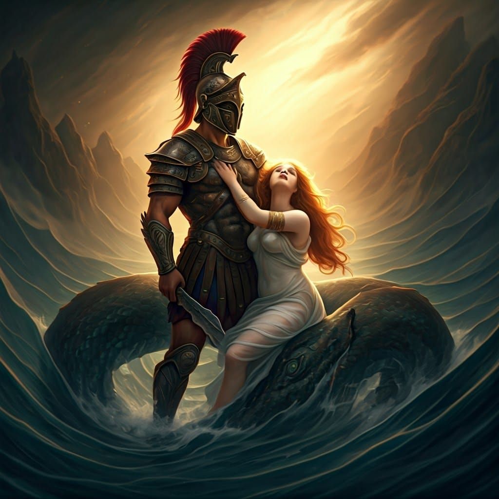 Heroic Baroque Painting of Perseus Saving Andromeda