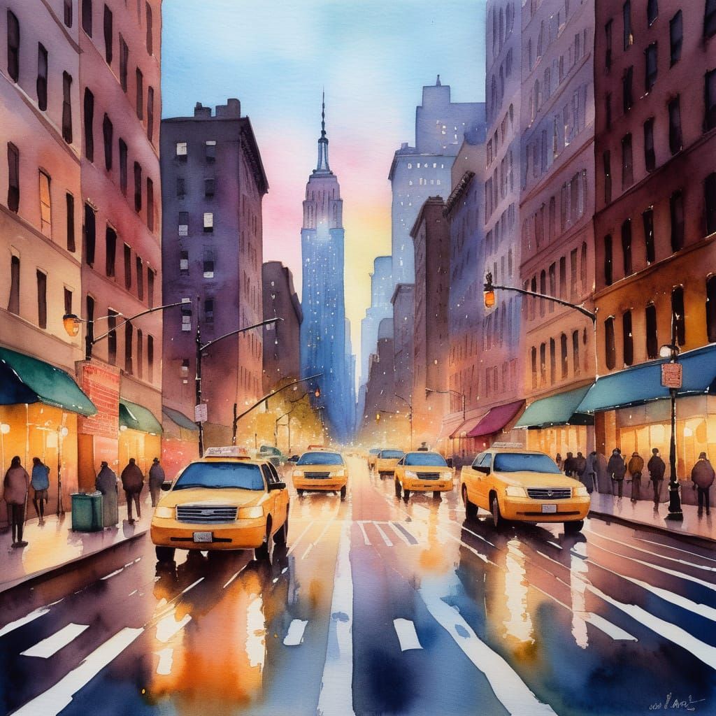 Dreamy Watercolor Cityscape of New York