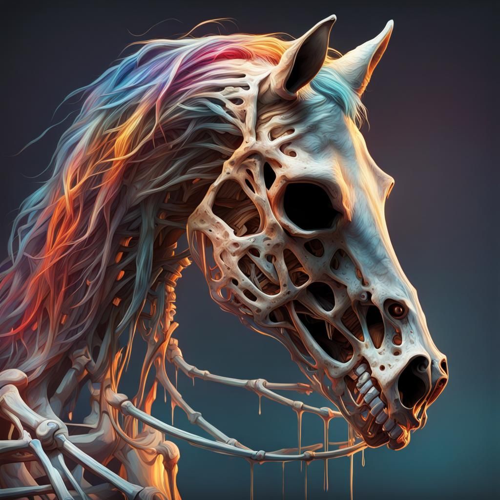Intricately Detailed Skeleton Horse in Splash Art Style