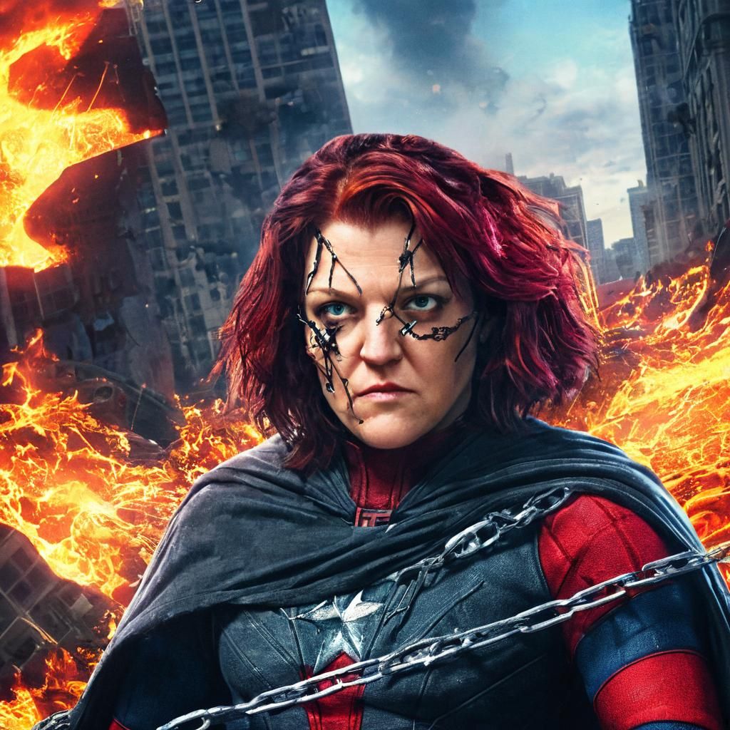 Superhero Victory in Burning City: A Marvel-Style Scene