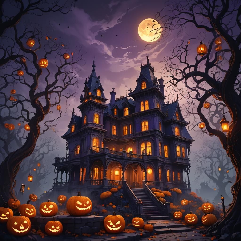 Eerie Haunted Mansion in Dark Fantasy Style