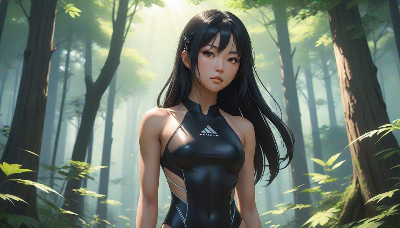 Confident Asian Goddess Basks in Forest Glory