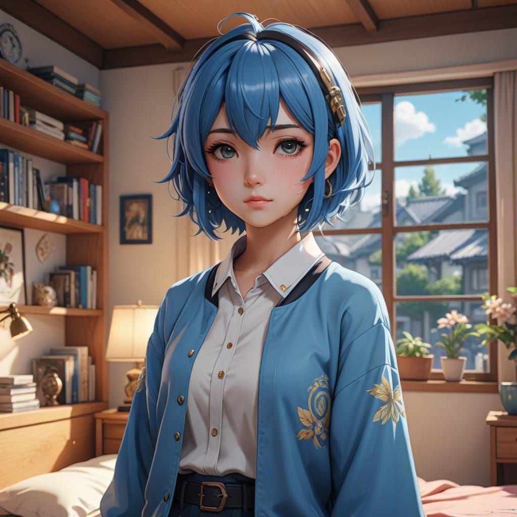 Anime Girl in Bedroom with Lofi Girl Inspired Aesthetic