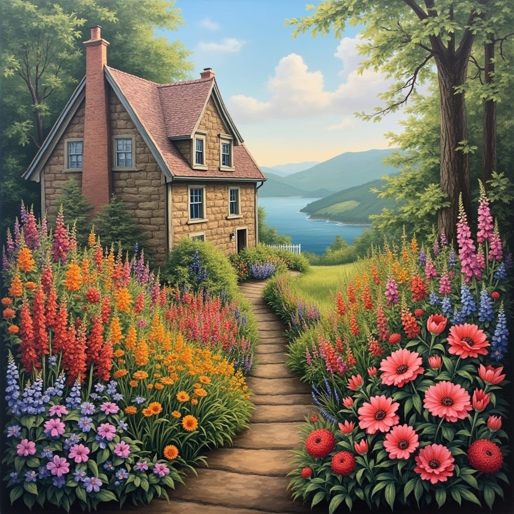 Vibrant Floral Oasis in Oil