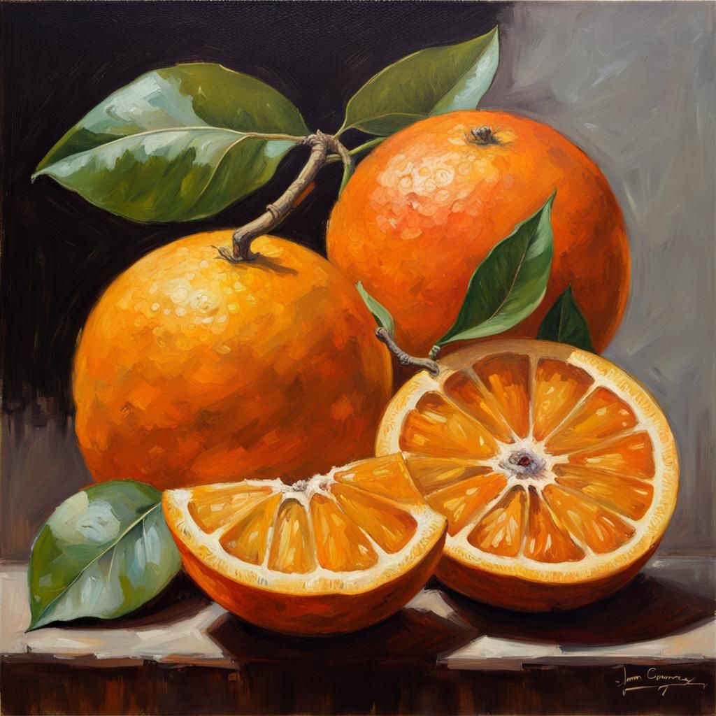 Orange Fruit in Oil Painting Style