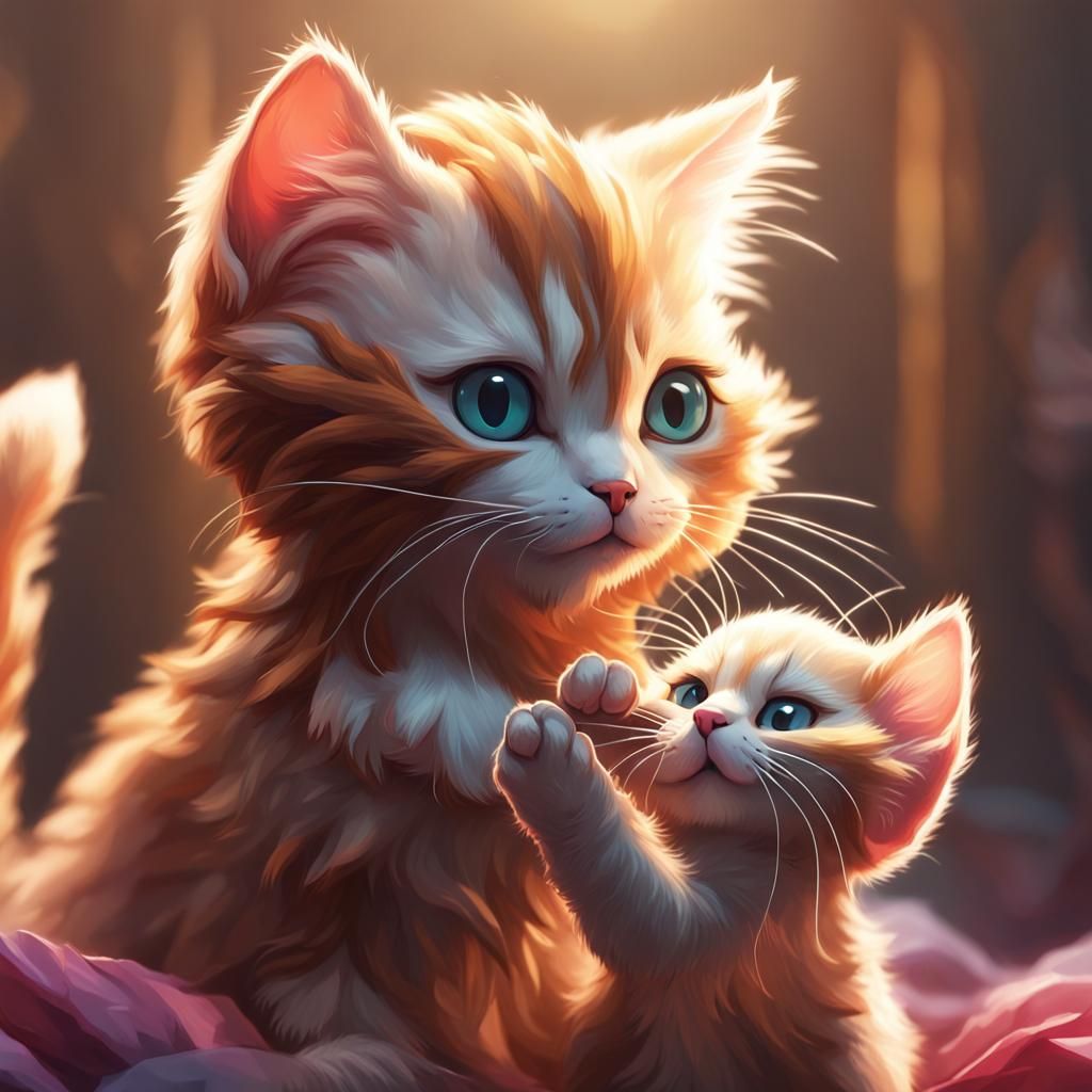 Puppet and Kitten Portrait in Hyperdetailed Style