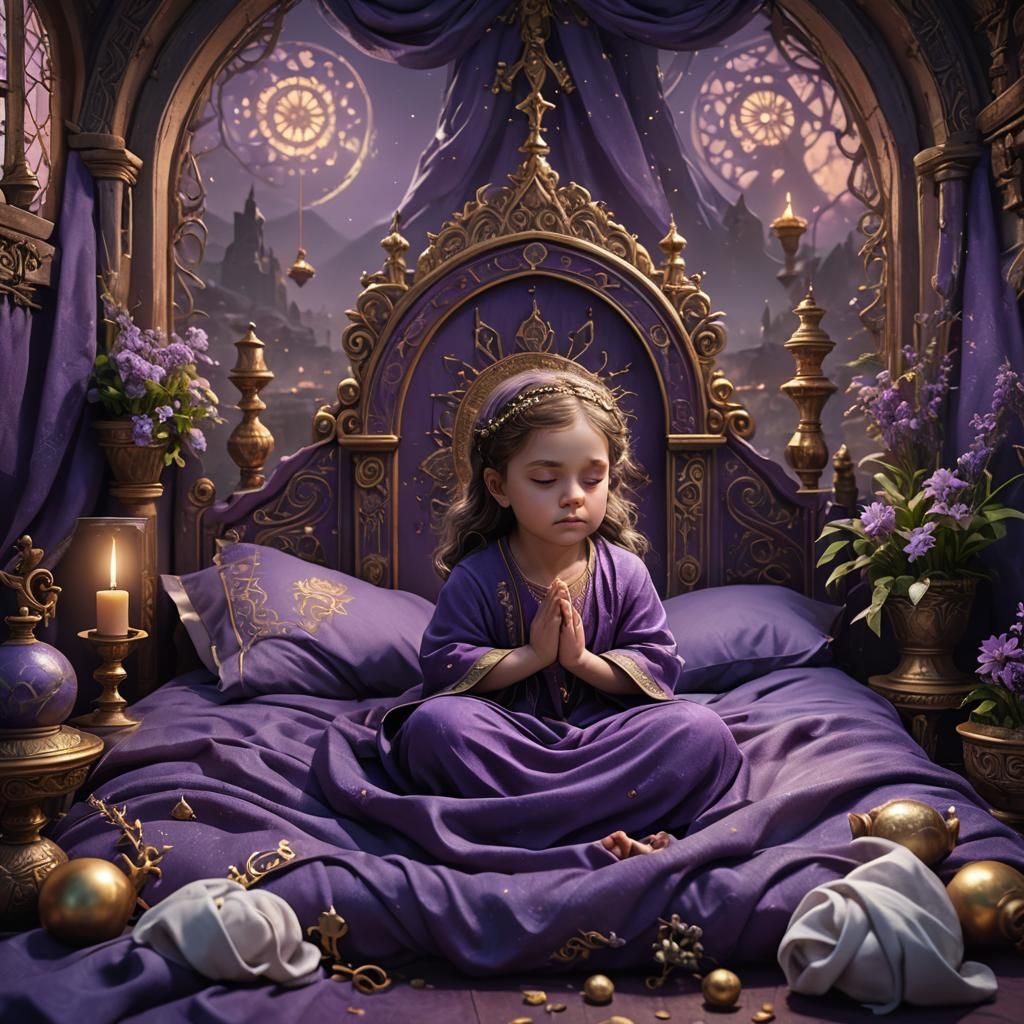 Girl Praying: Detailed Matte Painting in Deep Color