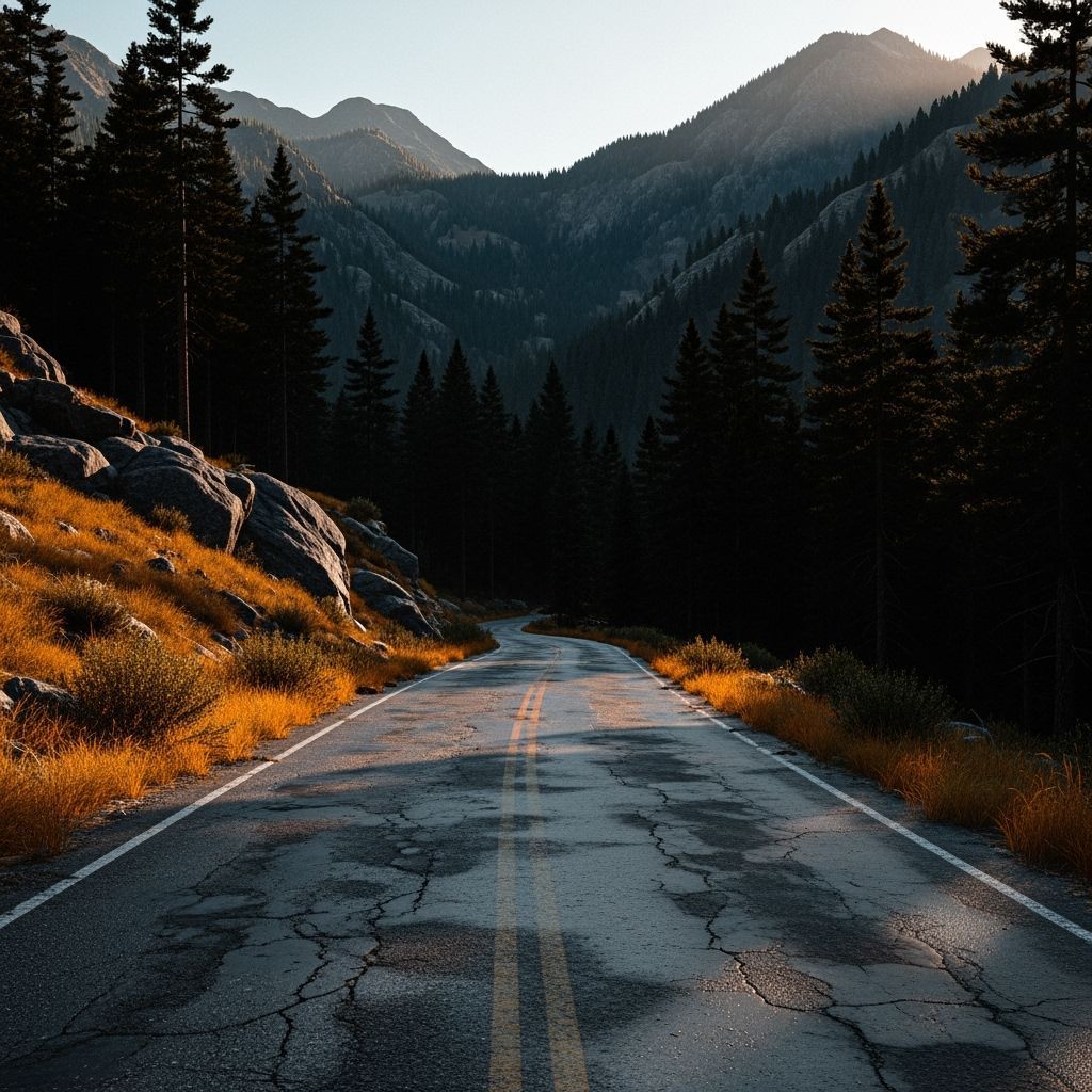 Lonely Mountain Road Through Black Wood Forest