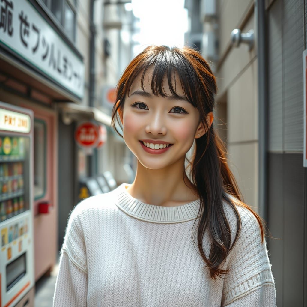 Japanese Woman in Tokyo Street Scene, Ultra-Realistic 4K Por...