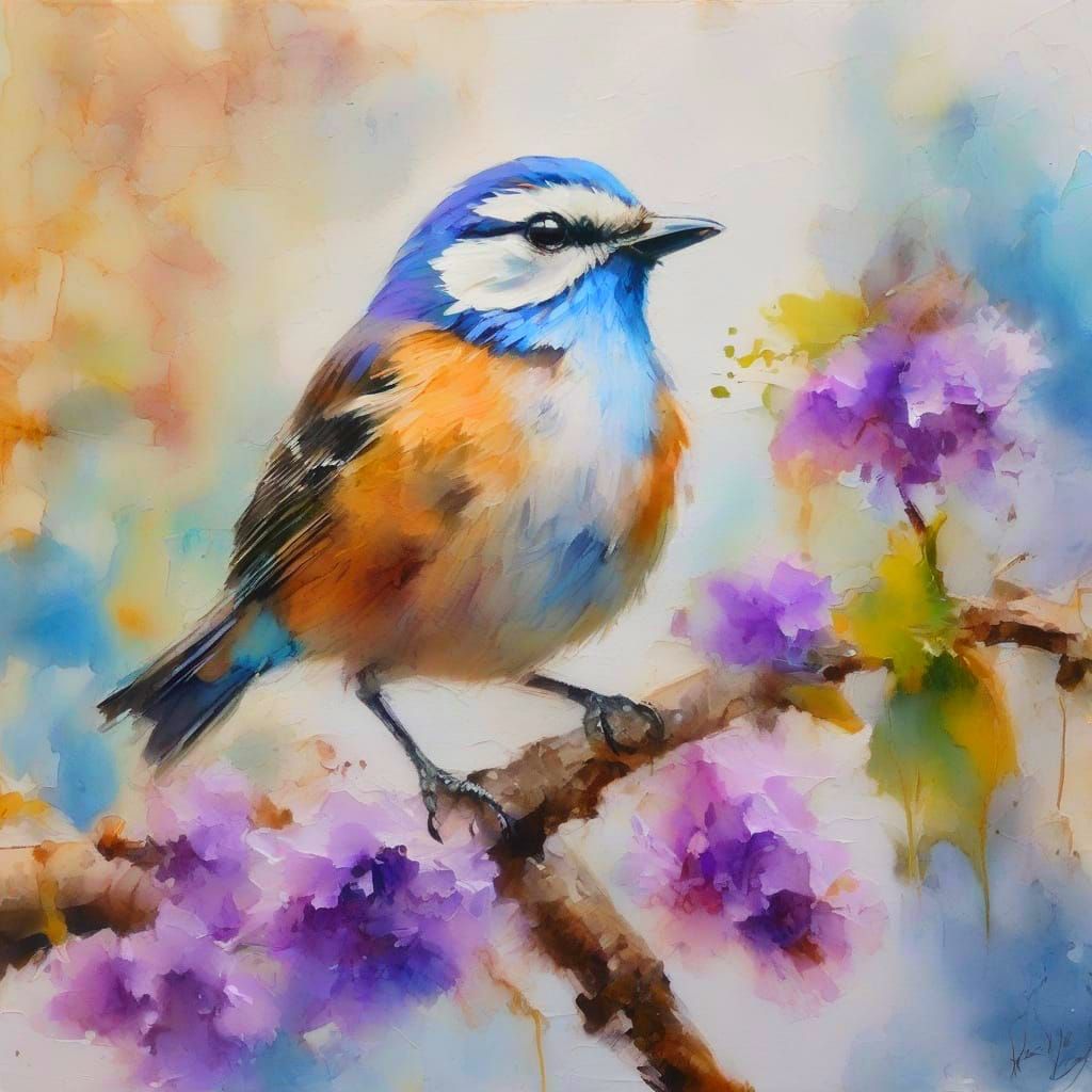 Birds in Ethereal Cosmos: A Watercolor and Oil Painting