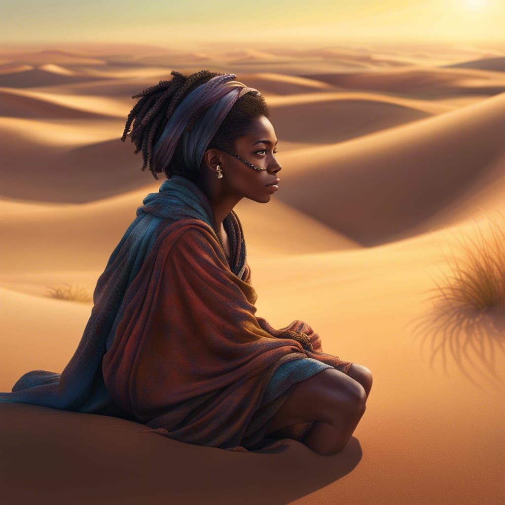 Desert Girl Gazing at Horizon: Fantasy Concept Art