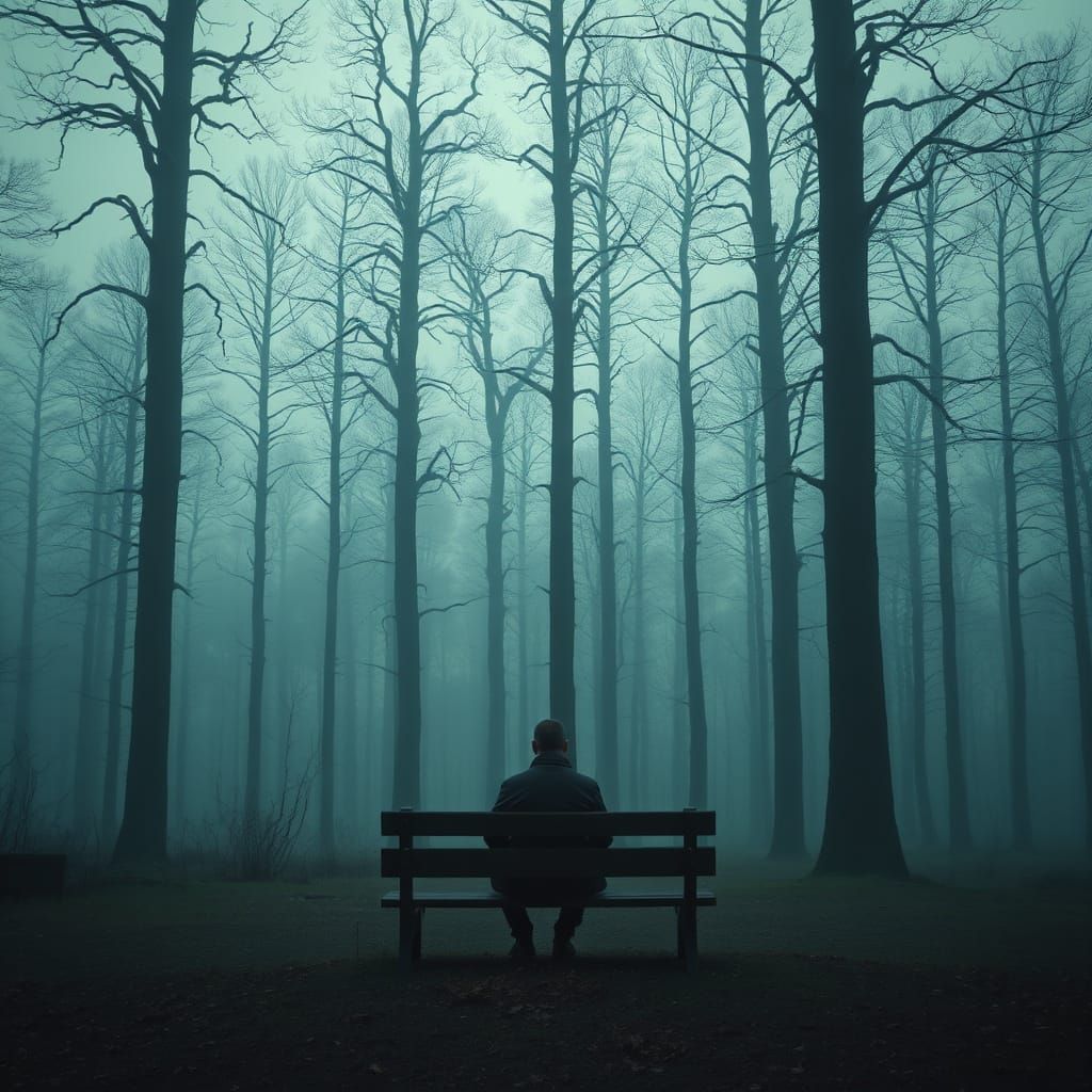 Lonely Figure in Twilight Forest
