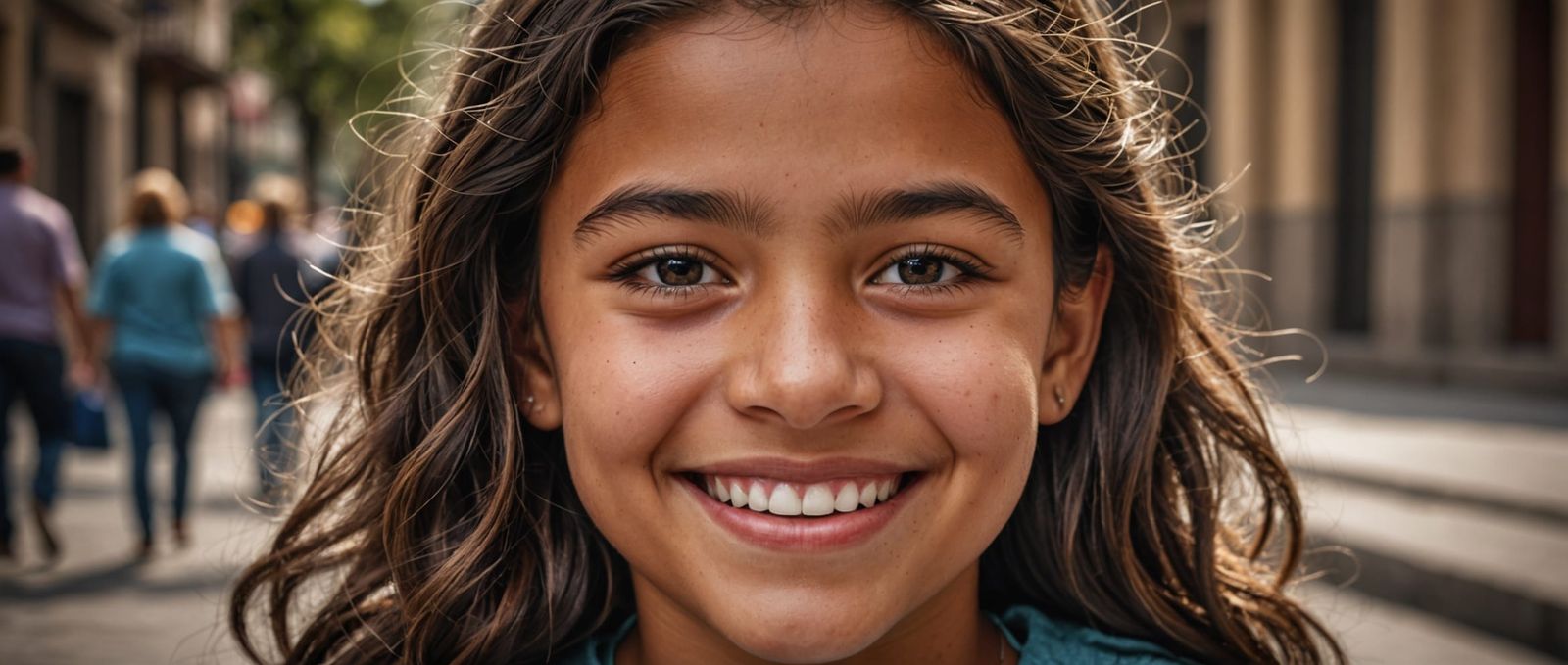 Hyperrealistic Portrait of Smiling Hispanic Girl
