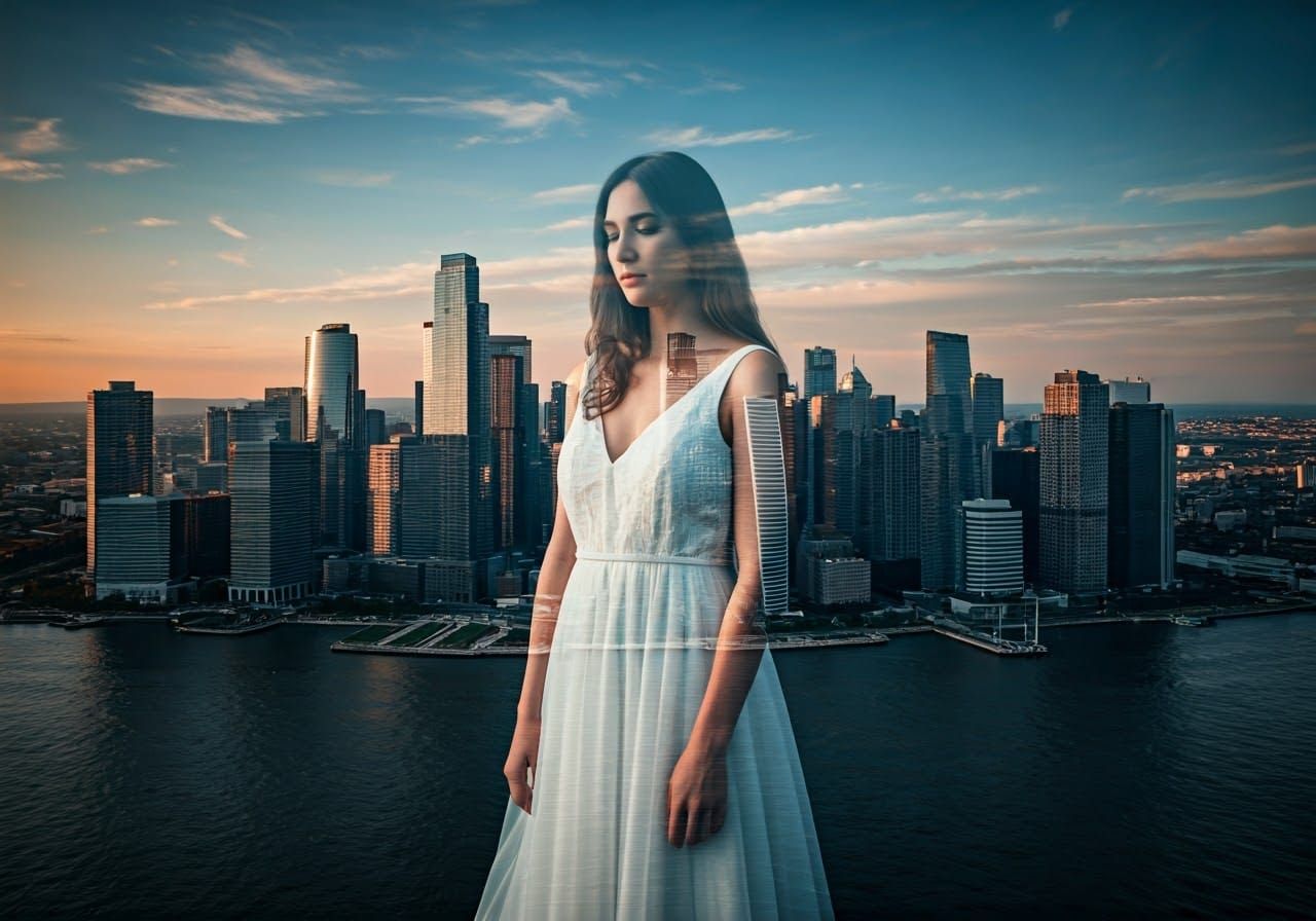 Ethereal Cityscape Surrealism with Double Exposure Technique...