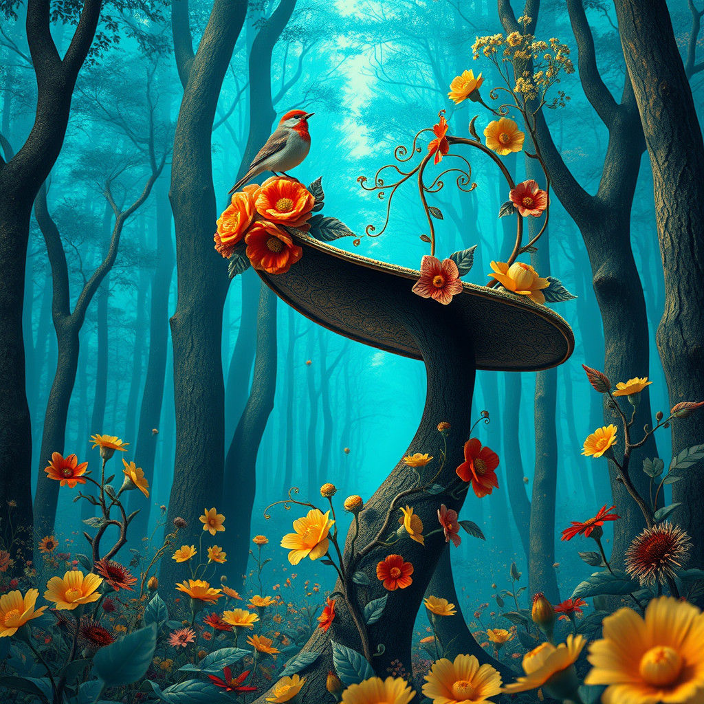 Ornate Hat in Surreal Forest, Klimt Golden Era