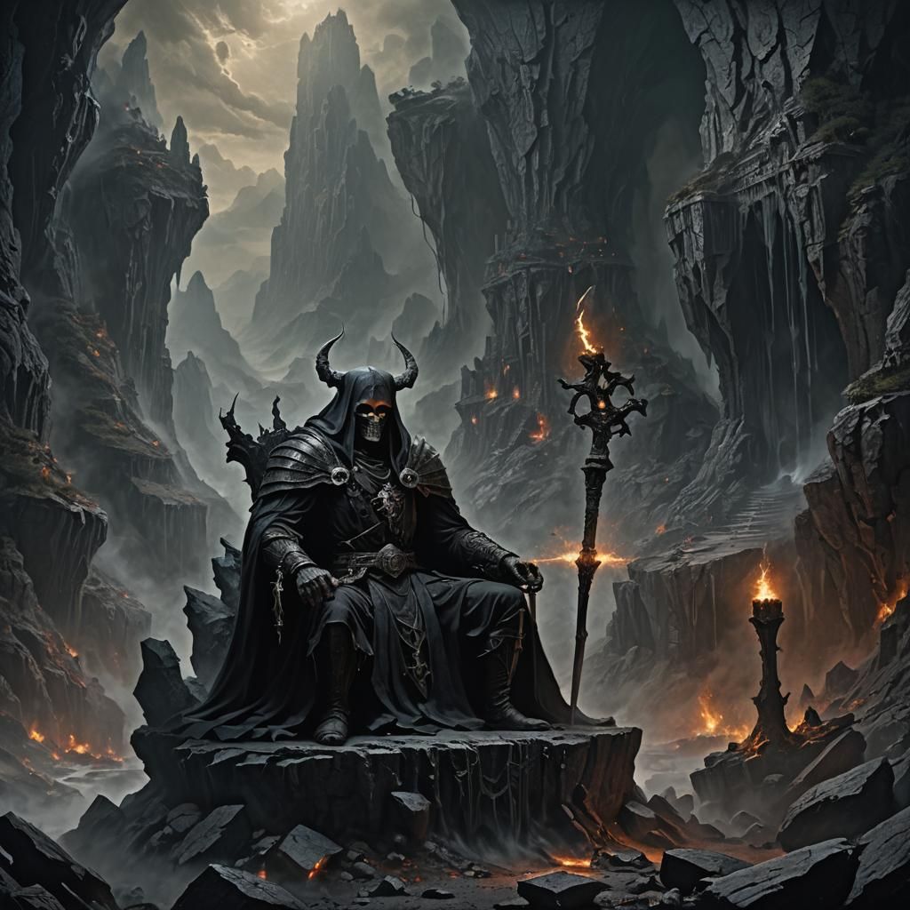 Dark Necromancer on Throne in Misty Caverns