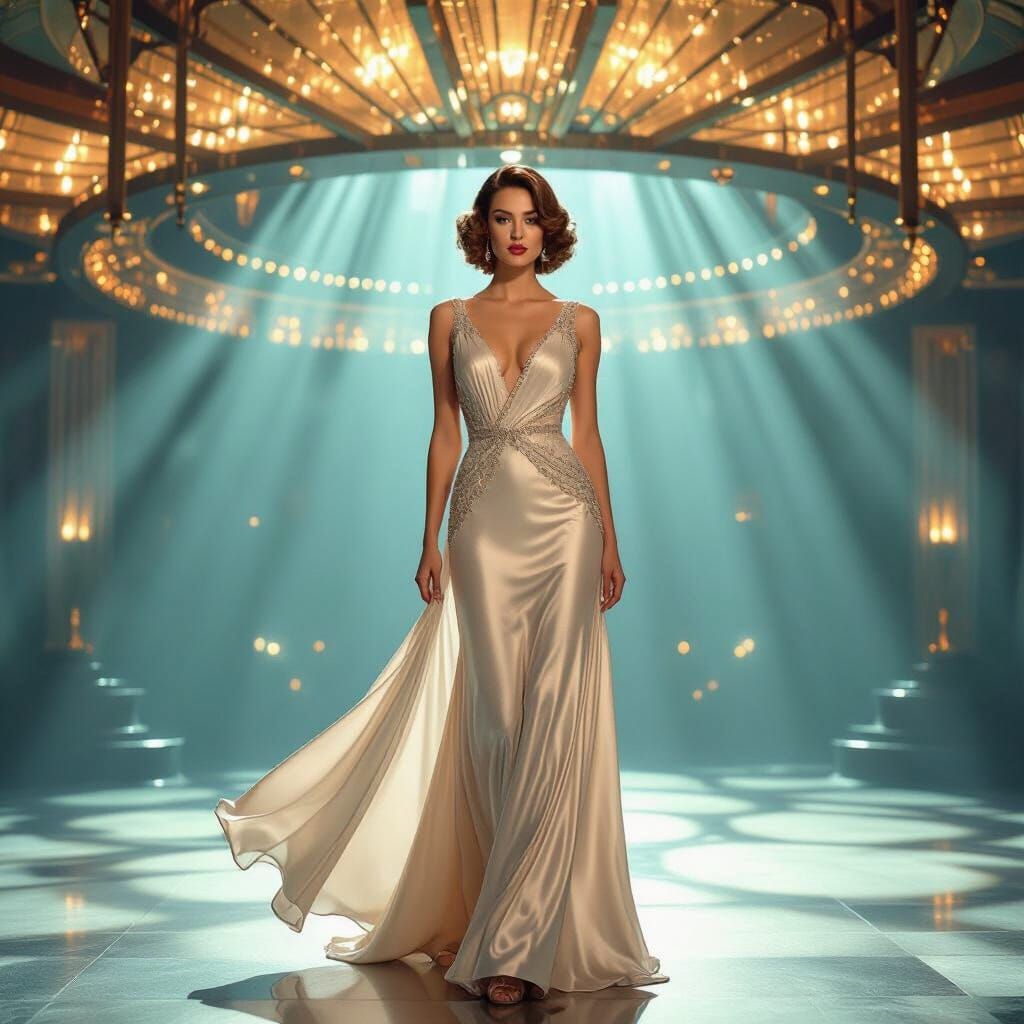 Glamorous Woman in Art Deco Style Gown