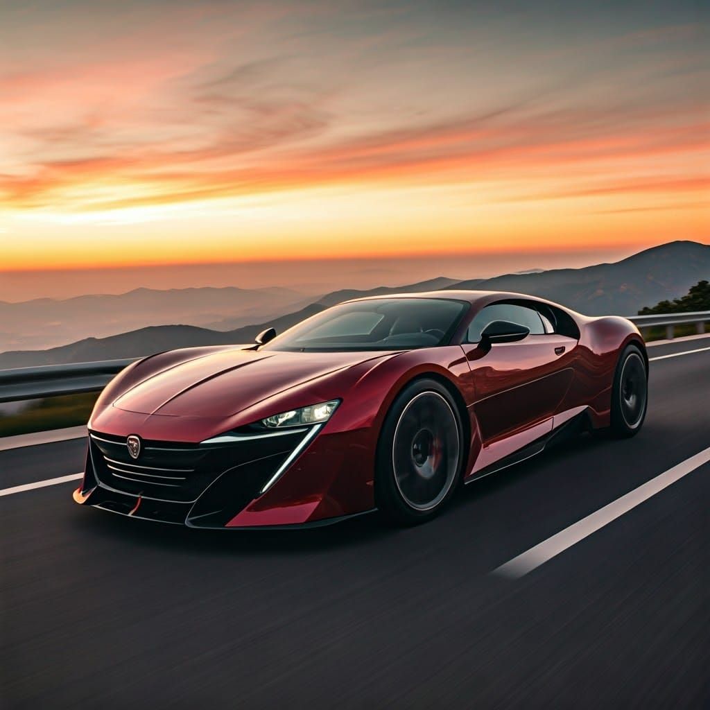 Cherry Red Bugatti Peugeot Concept Speeding Down a Mountain....