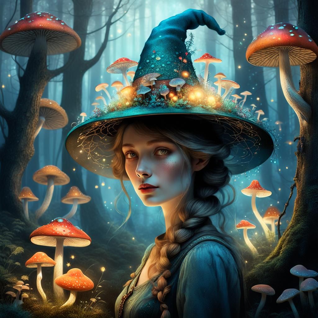 Enchanting Lady in Misty Forest, Fantasy Illustration