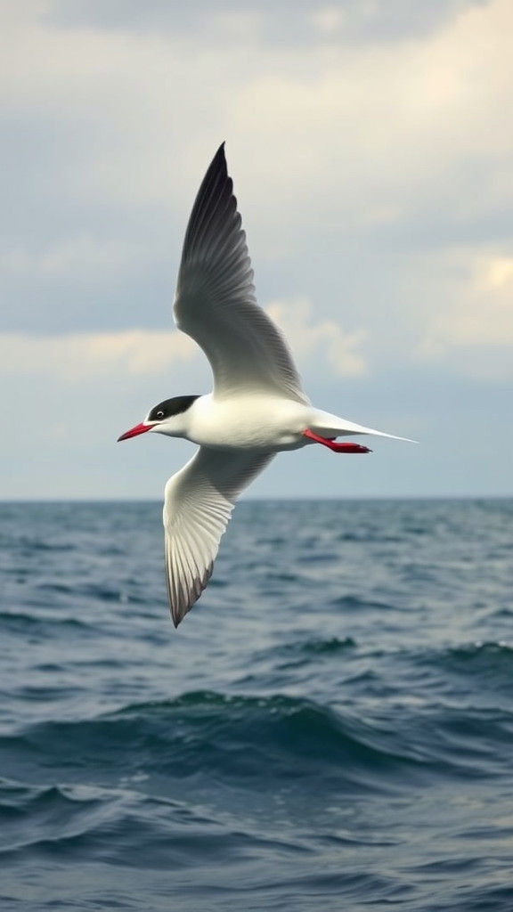 Arctic Tern in Flight Over Tranquil Seascape