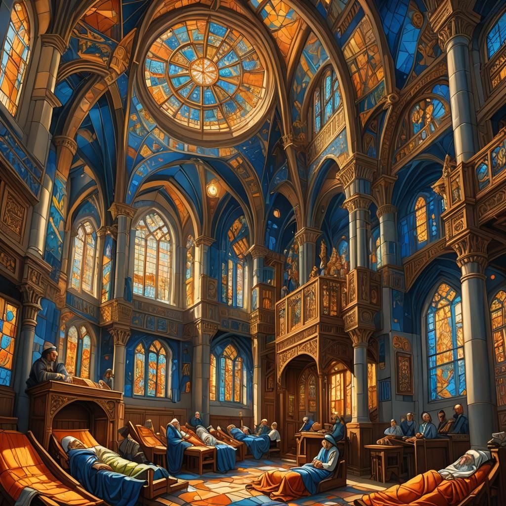 Surreal Synagogue Scene in M.C. Escher Style