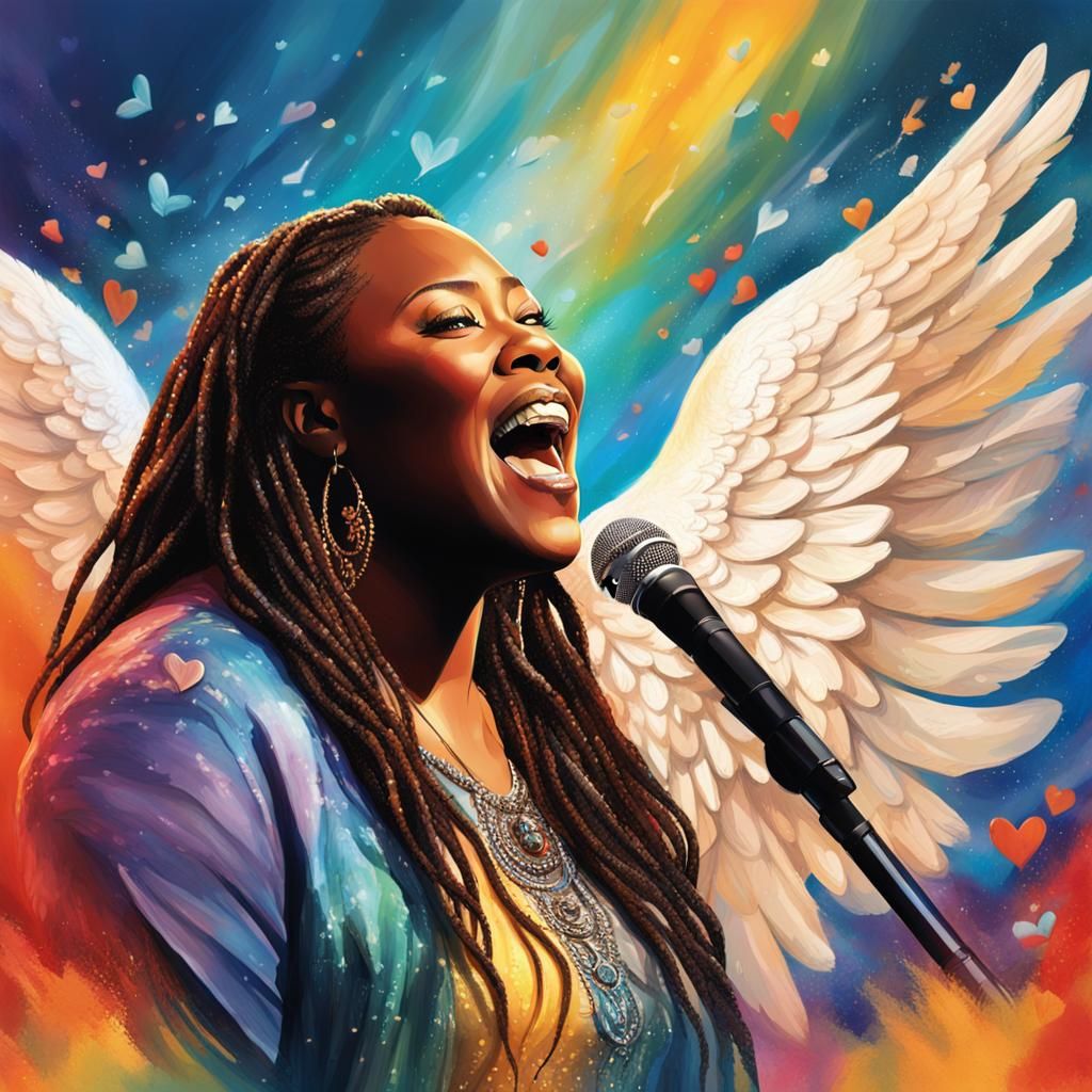 Hyperrealistic Christian Singer with Angels