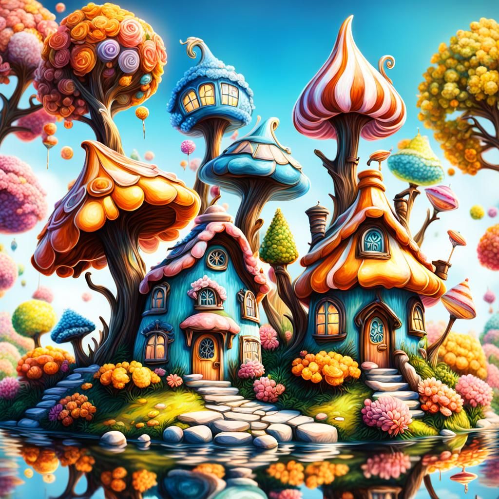 Whimsical Fairy Village with Teapot Houses
