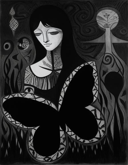 Butterfly Dreamscape: Surrealist Grayscale Composition