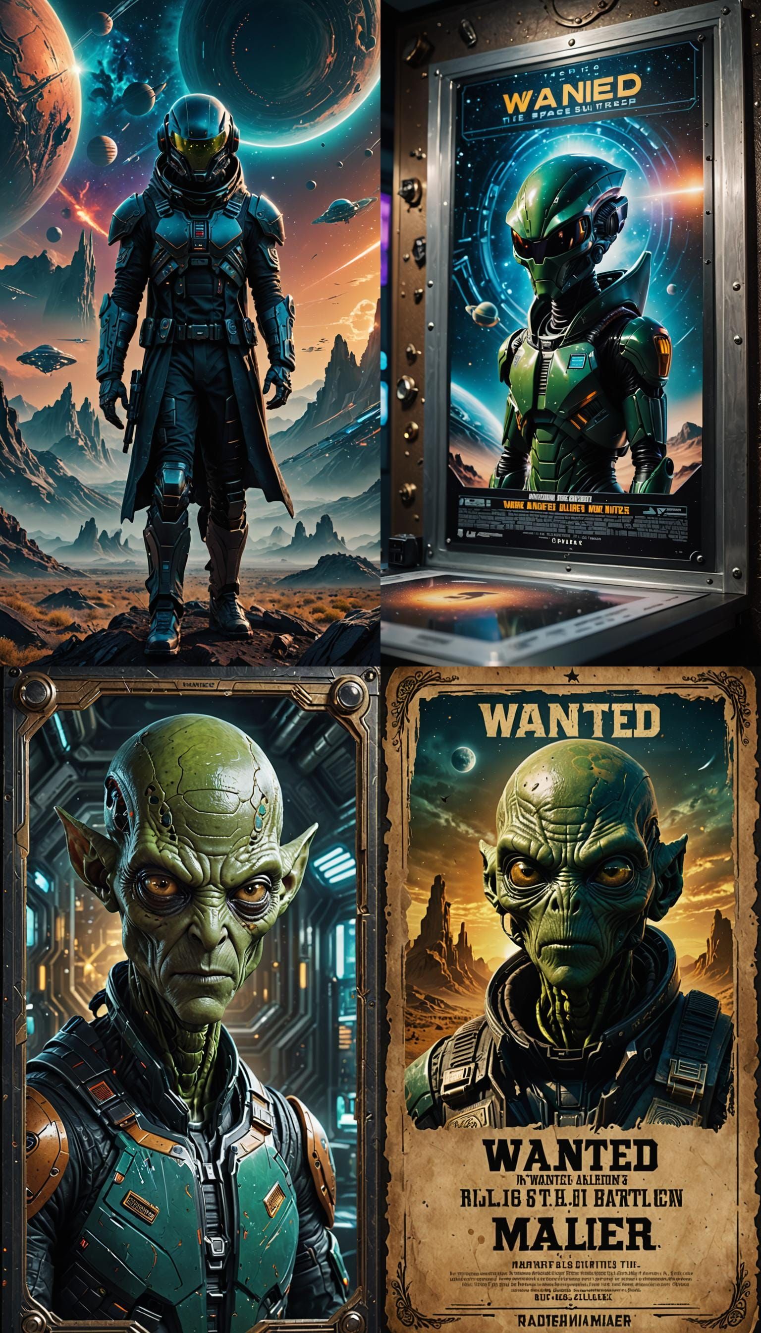 art piece depicting a fantastical Futuristic Space Alien WAN...