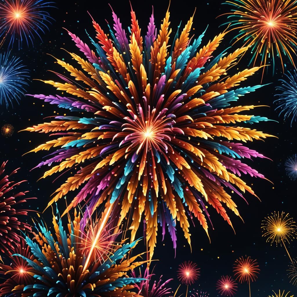 Mystical Firework Display in Hyperrealistic Style