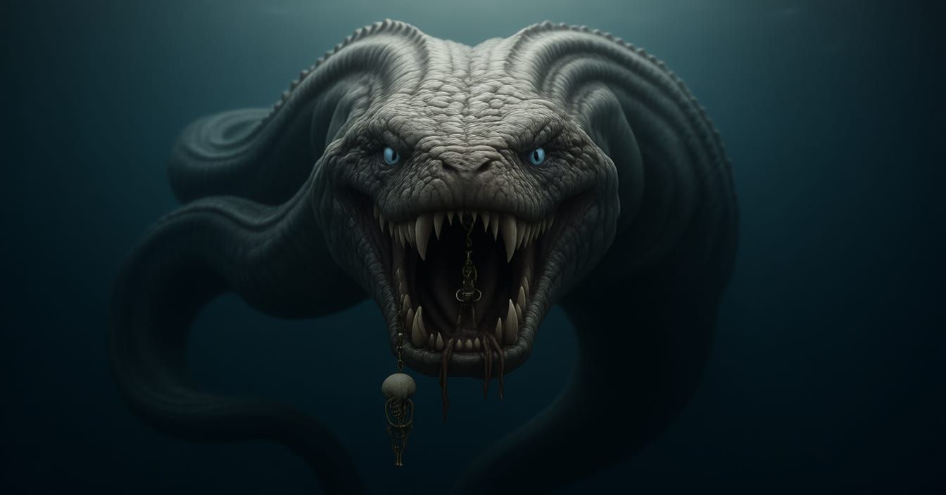 Gargantuan Sea Serpent Jormungandr Glaring at Viewer