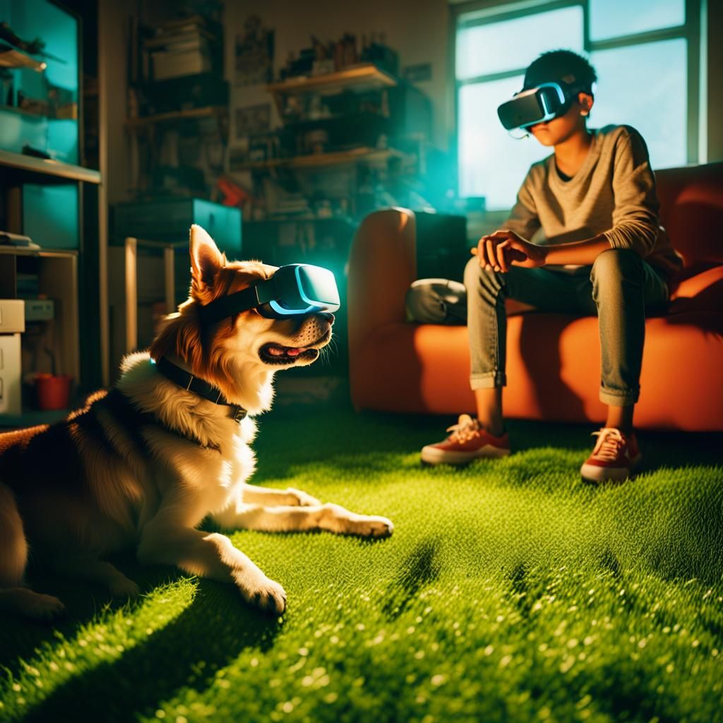 Boy and Dog Explore VR in Cinematic Film Still